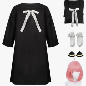 NWT Anya Forger Cosplay -Black Dress Uniform Outfit, Wig, anklets and Horns, Med
